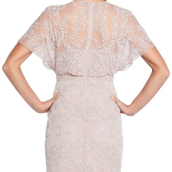 Aidan Mattox V-Neck Thigh High Side Slit Blouson Beaded Sheath Dress Size 10 NWT - Picture 2 of 15